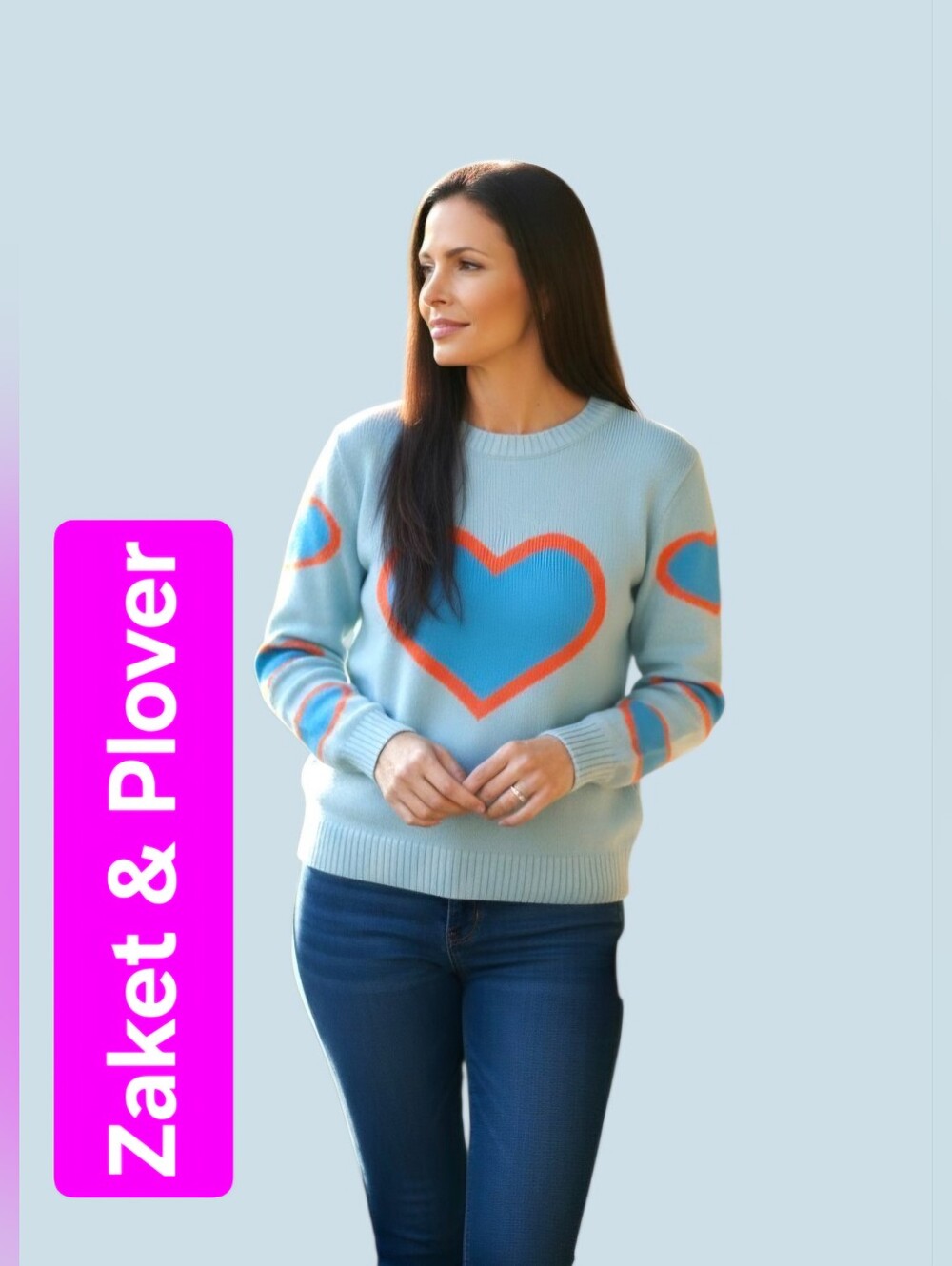 Zaket & Plover Intarsia Heart Pullover Knit Sweater Aqua Blue NWT XS